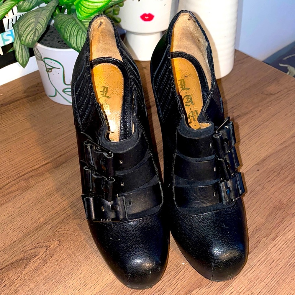 L.A.M.B. By Gwen Stefani black buckled booties